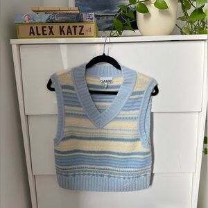 Ganni Pastel Blue and Cream Knitwear